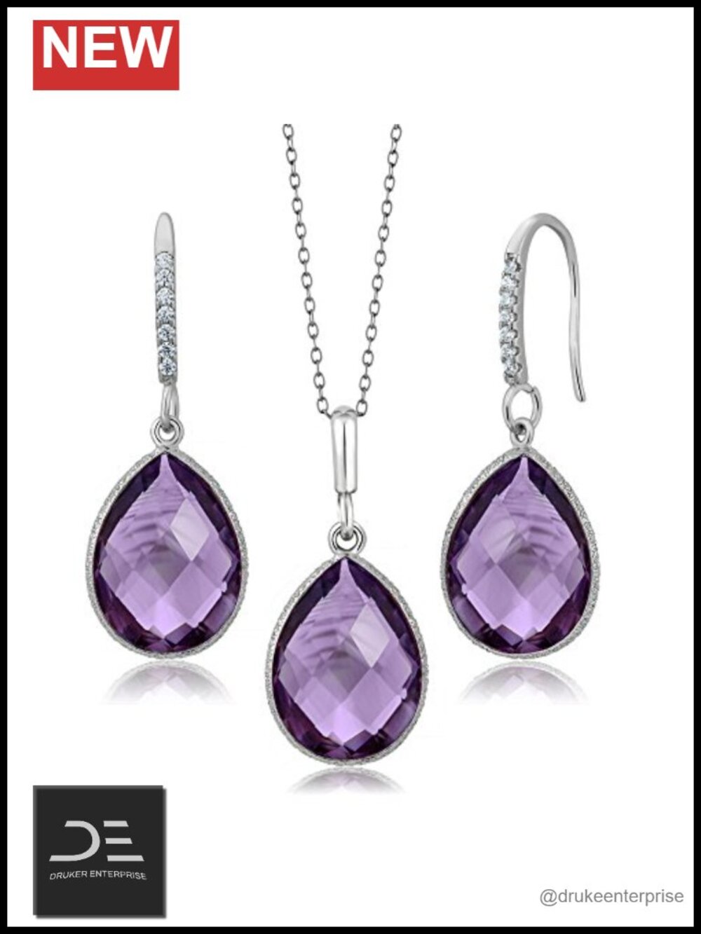 Sterling Silver Amethyst Pendant Earring Jewelry Set